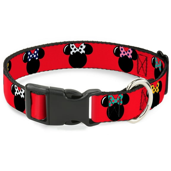 Disney Pet Collar, Dog Collar Plastic Buckle, Minnie Mouse Silhouette Red Black Polka Dot, 15 to 24 Inches 1.0 Inch Wide