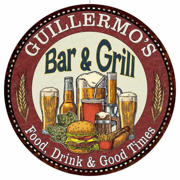 GUILLERMO'S Bar and Grill 14" Round Metal Sign Kitchen Wall Decor 100140020493