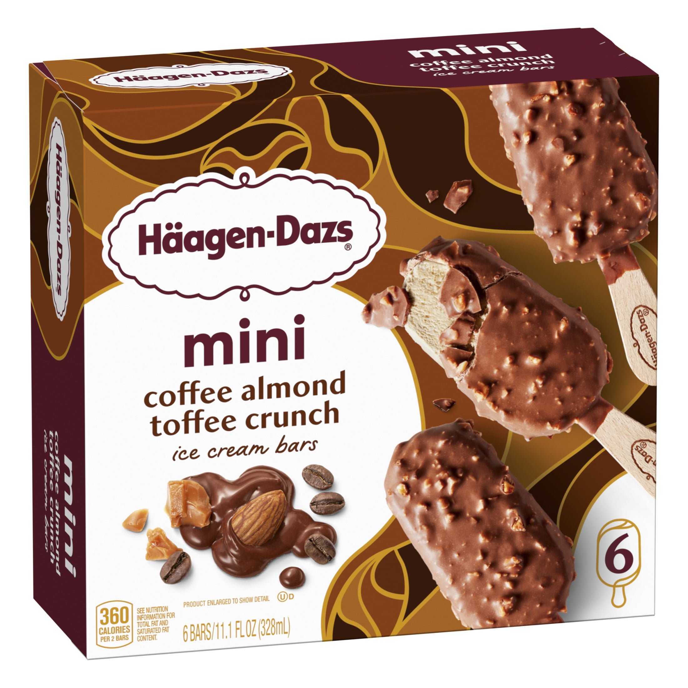 Haagen Dazs Coffee Almond Toffee Crunch Ice Cream Mini Snack Bars, Kosher, 6 Count