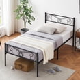 thumbnail image 2 of Cama individual de metal para niños con cabecero y piecero - Estructura resistente con lamas metálicas - Fácil montaje y almacenamiento bajo cama - Diseño silencioso - Negro, TWIN, 2 of 9