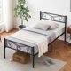thumbnail image 2 of Cama individual de metal para niños con cabecero y piecero - Estructura resistente con lamas metálicas - Fácil montaje y almacenamiento bajo cama - Diseño silencioso - Negro, TWIN, 2 of 9