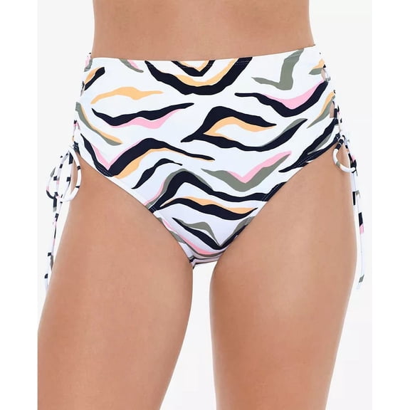 Salt   Cove Junior's Seeing Stripes High Waist Bikini Bottoms Swimsuit Brown Size Medium