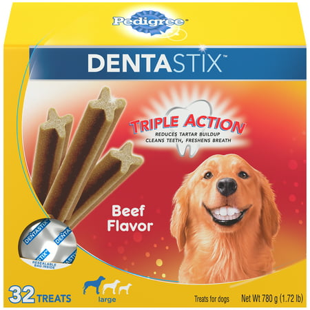 Pedigree Dentastix Large Dental Dog Treats, Beef Flavor, 1.72 lb. Pack (32