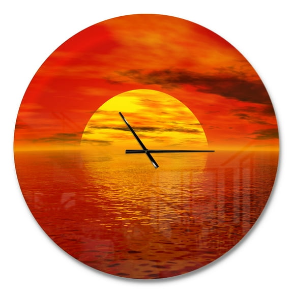 Designart 'Sun Falling to Yellow Ocean ' Modern wall clock