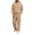 thumbnail image 5 of Babcutegg Mens Outfit Set 2-Piece Zip Up Hooded Sweatshirt and Pants Fall Casual Athletic Clothes Beige Size 3XL, 5 of 8