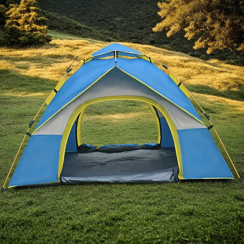 4-Person Camping Tent with Sun & Rain Protection, Quick Setup, Mesh Screen & Removable Ceiling, Reinforced Design for Outdoor Adventures and Family Use, Blue