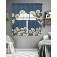 thumbnail image 5 of Daisy Kitchen Curtain and Valance Set 3 Pieces,Rod Pocket Short Tier Curtains 24 Inch Length,Spring Floral Summer Botanical Elegant Navy Blue Swag Topper Small Window Treatment for Cafe Bathroom, 5 of 6