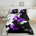 thumbnail image 3 of Mr Mrs Comforter Set Purple Black Butterfly Bedding Set Valentine'S Day Wedding Down Comforter Gifts For Adults Men Women Romantic Love Theme Quilt Set Room Decor 2 Pcs, 3 of 7