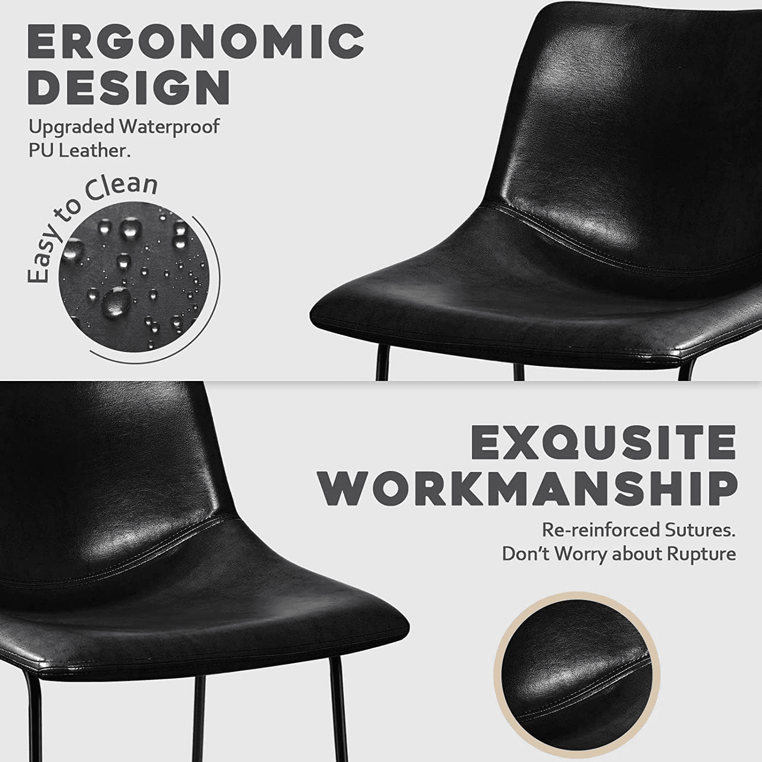 Waleaf 18 inch Bar Stools Set of 2,Counter Height Bar Stools with Back, Modern PU Leather Stools with Metal Leg and Footrest