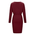 thumbnail image 4 of Fesfesfes Women Dress Temperament Solid Color Long Sleeves V-Neck Irregular Ruffled Dress Plus Size $10, 4 of 7