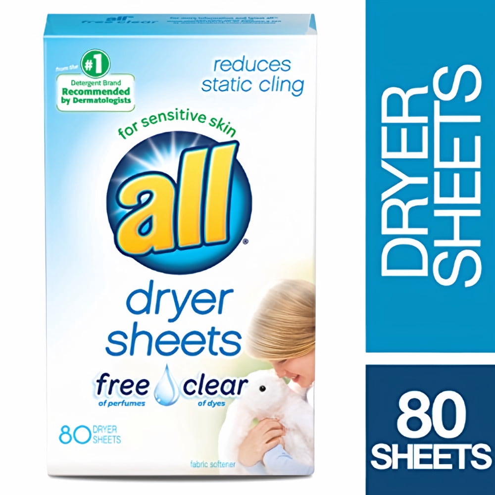 All Dryer Sheets for Sensitive Skin Free Clear (Pack of 2)