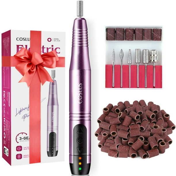 Taladro de uñas recargable COSLUS, lima de uñas eléctrica inalámbrica, máquina pulidora de uñas portátil para manicura de uñas de gel y acrílicas.