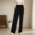 thumbnail image 2 of TrendOFT Women's Wide Leg Pants Elastic High Waisted Waffle Knit Casual Palazzo Pants Trousers with Pockets Black XL, 2 of 8