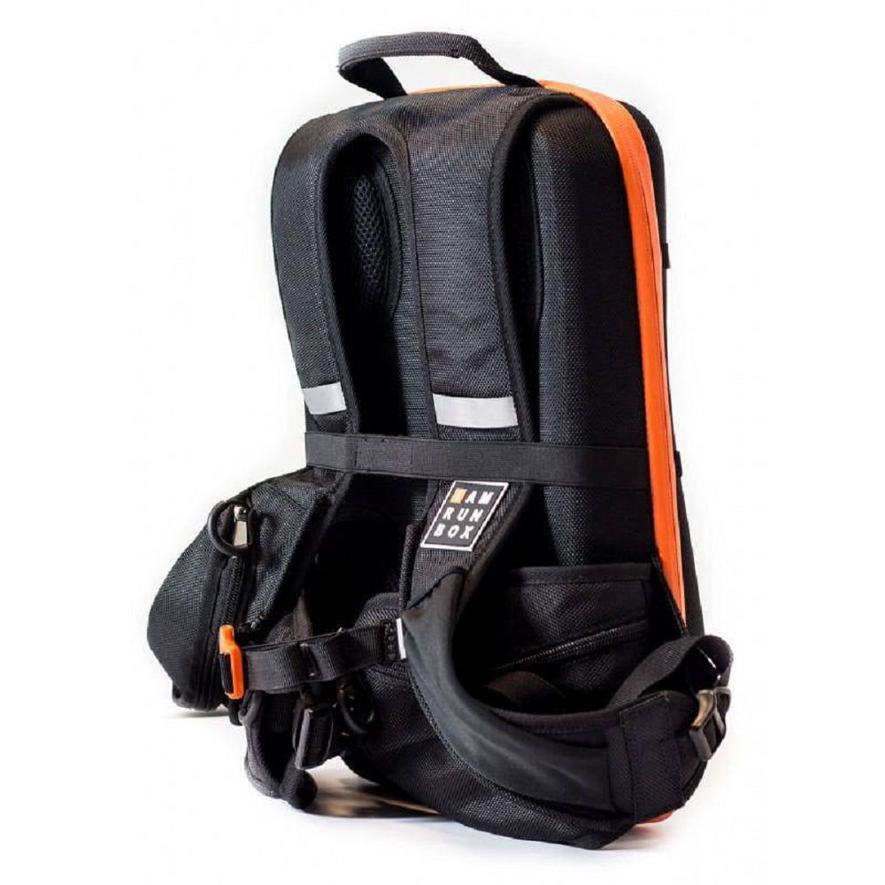 IAMRUNBOX Backpack Lite, Water Resistant, Fits Laptop for Commuting, Lightweight for Running/Cycling, Black with Orange Trim