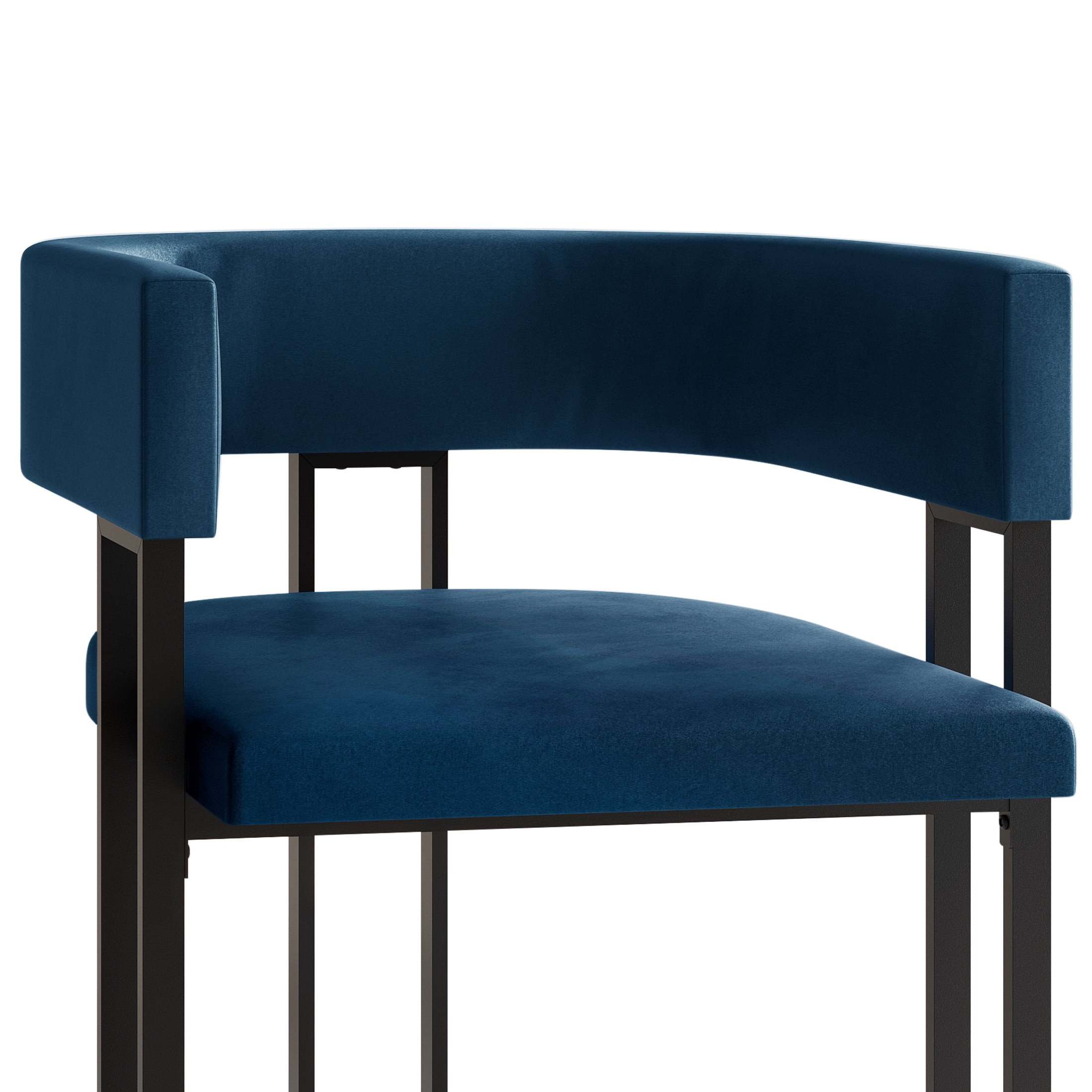Castle Place Minimalist Black Metal Dining Chair, Navy Blue Velvet