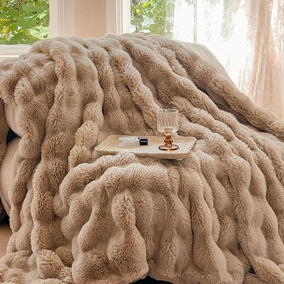 The Bunny Blanket for Adults,Bunny Blanket for Women,Cozy Plush Blankets for Girls,Soft Fuzzy Faux Fur Throw Blankets,The Bubble Throw Set for Couch Chair Bed Sofa