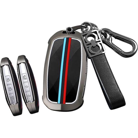 Key Fob Cover Compatible with Genesis GV60 GV80 G70 G90 2023-2025 5/6/7/8 Button Keychain Case Holder Protector,Leather Keychain-black