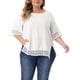 thumbnail image 1 of Camisetas de talla grande Agnes Orinda para mujeres, cuello redondo, encaje de ganchillo, camisas de manga corta, blusas casuales 4X blancas, 1 of 6