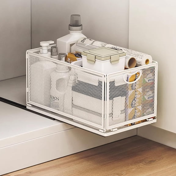 Pull out Cabinet Organizer with Sliding Drawer, 1 Pack Under Sink Organizers and Storage Rack, Adhesive Nano Film Heavy Duty Slide out Pantry Shelves for Kitchen,Sink, 9.6"W x15.7"D x 8.4"H