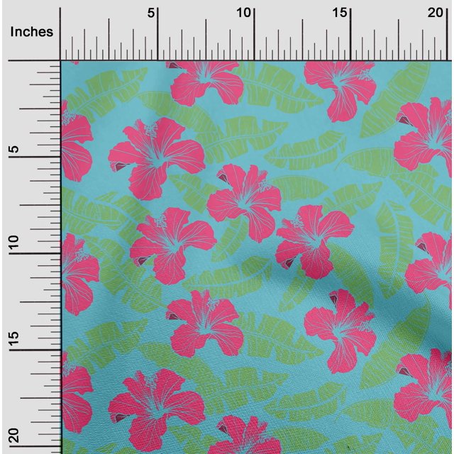 oneOone Tissu Polyester Lycra Bleu Turquoise Feuilles & Fleurs Matériel de Robe Tissu Imprimé Tissu au Mètre 56 Pouces de Large