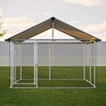 thumbnail image 3 of Heavy Duty Galvanized Steel Dog Kennel Outdoor Large Pet Enclosure with Waterproof UV-Resistant Roof, Secure Locking Door for Large Breed Dogs, Backyard, Patio - 91" x 90" x 73", 3 of 8