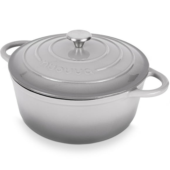 Cast Iron Dutch Oven with Lid - Non-Stick Ovenproof Enamelled Casserole Pot, Oven Safe up to 500 F - Sturdy Dutch Oven Cookware - Grey, 6.4-Quart, 28cm - by Nuovva