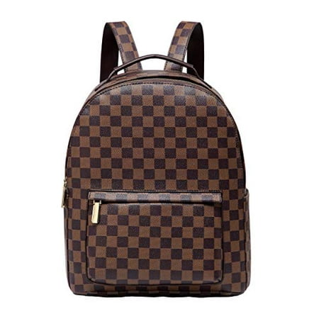 Daisy Rose - Daisy Rose Checkered Backpack bag - Luxury PU Vegan Leather (Brown) - literacybasics.ca ...