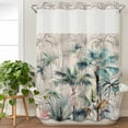 thumbnail image 3 of Summer Palm Trees No Hook Shower Curtain Waterproof, Bathroom Curtains with Snap in Liners and See Through Top Window, Vintage Botanical Tropical Leaves Hotel Style Bathtub Curtains Shower 60"Wx72"L, 3 of 8
