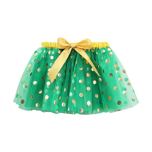 Efsteb Kids Girls Dance Tutu Skirt Elastic Waist Dots Print Dance Skirts Princess Dress (Green,5 Years)