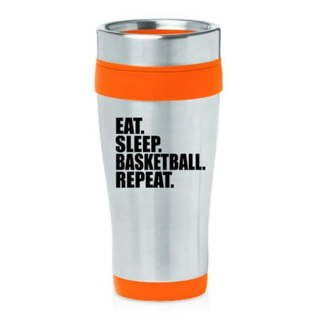 

16oz Insulated Stainless Steel Travel Mug Coffee Mug Tumbler Eat Sleep Basketball Repeat (Orange)