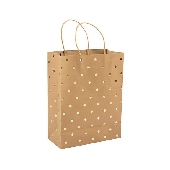 Large Gold Foil Dot Kraft Paper Gift Bags, Party Supplies, Party, 12 Pieces