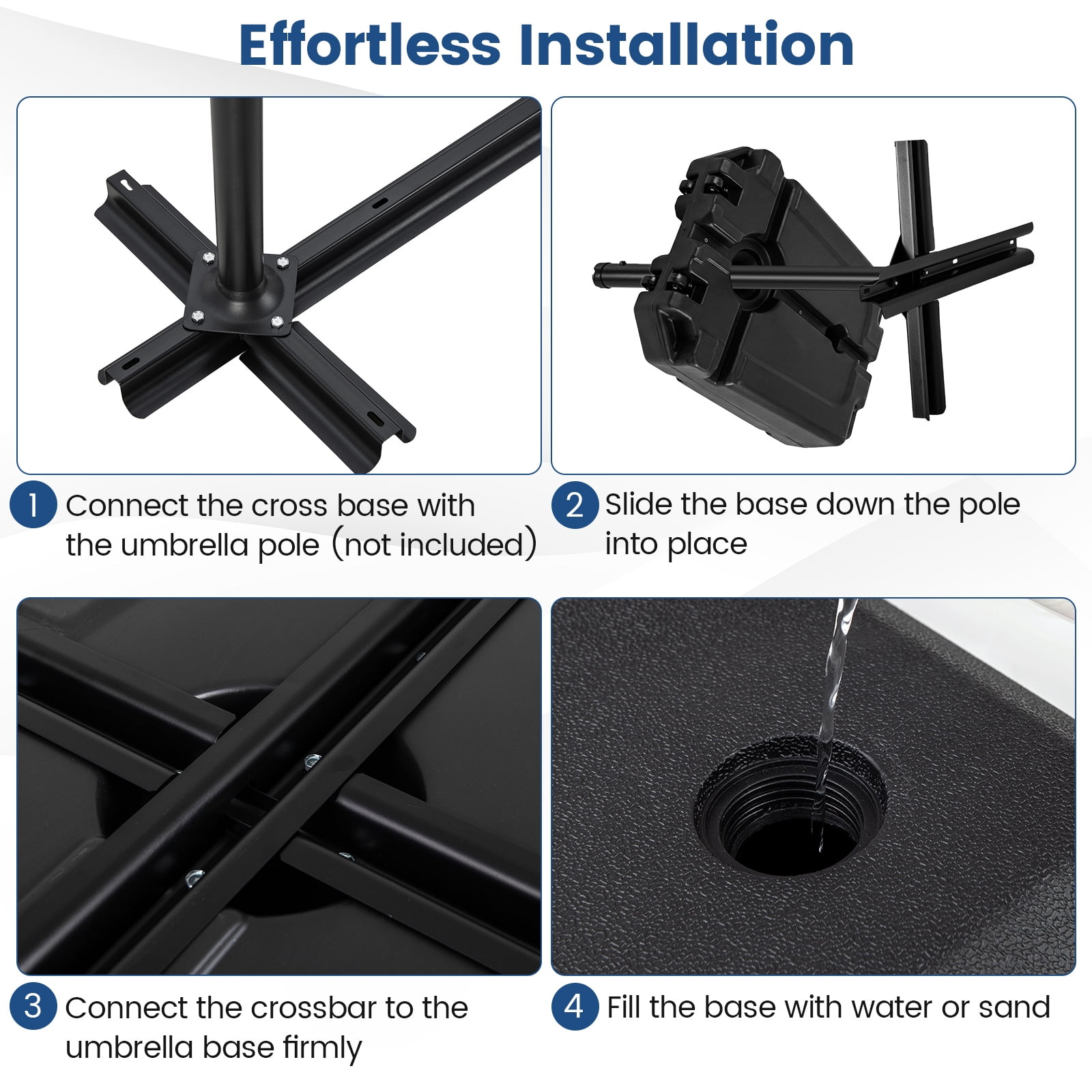 Costway Cantilever Umbrella Base with Wheels & Cross Base for 10 FT Offset Hanging Umbrella
