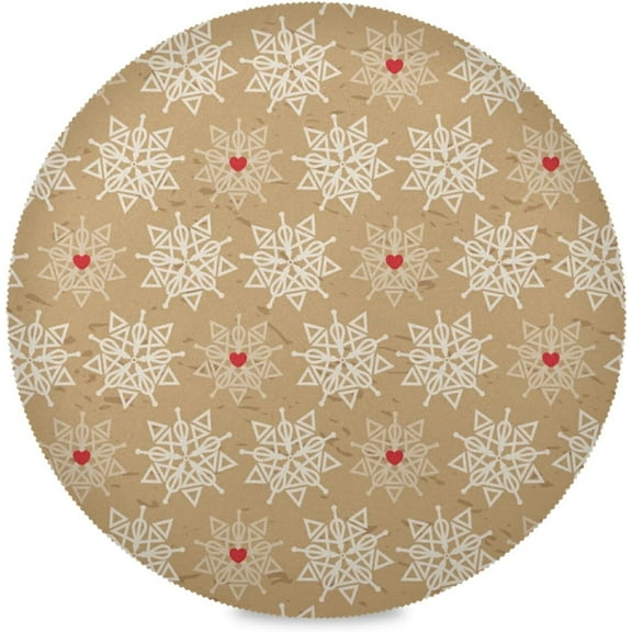 48"X 48" Beige Snowflakes Elastic Fitted Edged Round Tablecloth Fade Resistant Anti-Shrink Table Cloth Washable Table Cover for Banquet Home Indoor or Outdoor