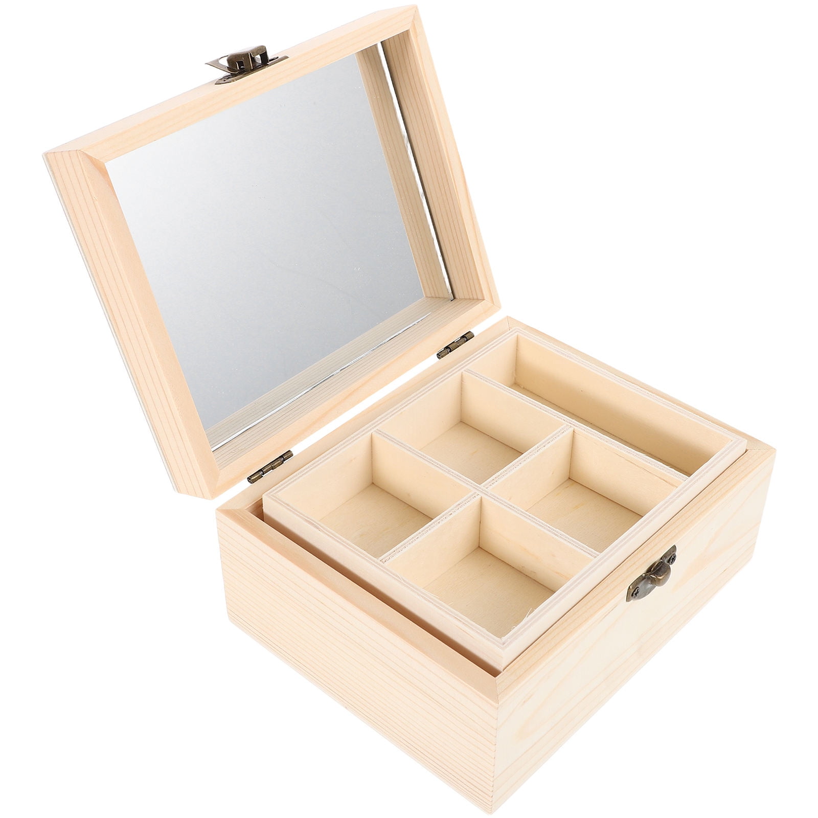 TEHAUX Unique Jewelry Boxes Pine Wood Beige 1Set Classic Wooden Appearance Home Decor