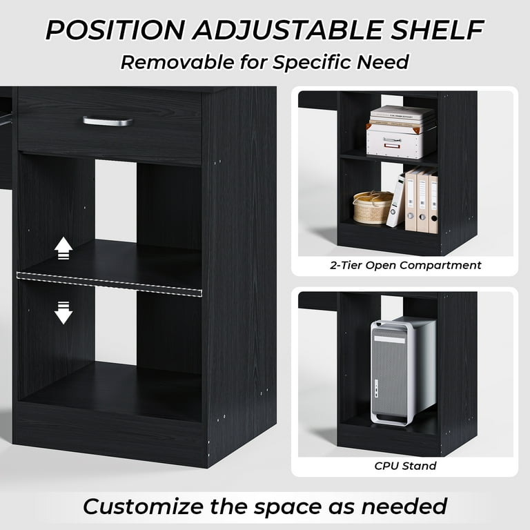 Ktaxon Compact Wood PC Desk, Black Home Office Table with Drawer