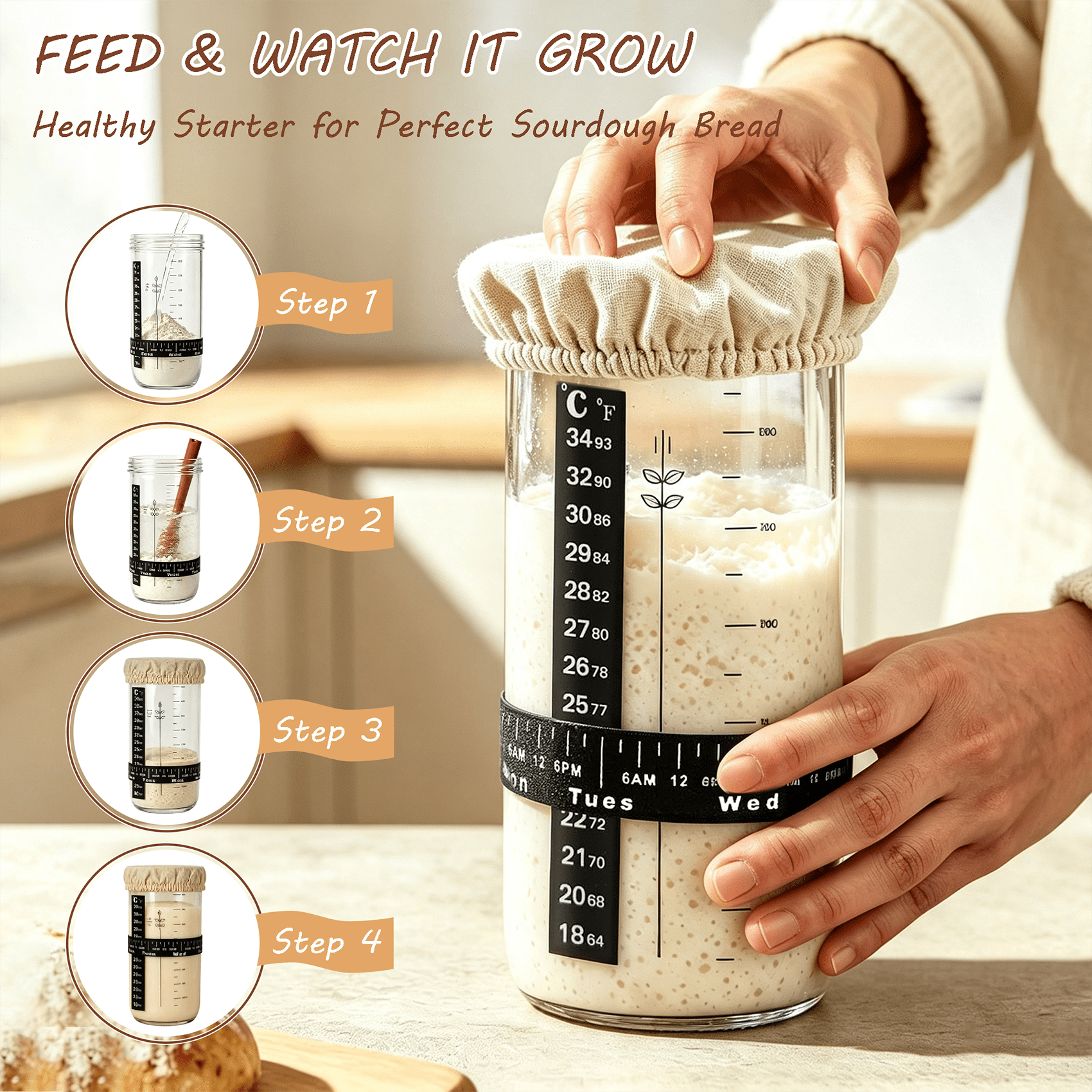 GARITIN Sourdough Starter Kit, Complete Bread Making Kit with Banneton Proofing Baskets, Sourdough Bread Baking Supplies & Sourdough Tools Set