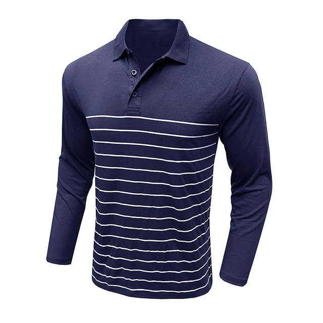 Mens Long Sleeved Button Striped Printed Lapel Top
