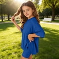 thumbnail image 6 of YunPes Toddler Baby Girls Summer Outfits Solid Oversized Side Split Short Sleeve Crewneck T-Shirt and Biker Shorts 2 Piece Set, 6 of 6
