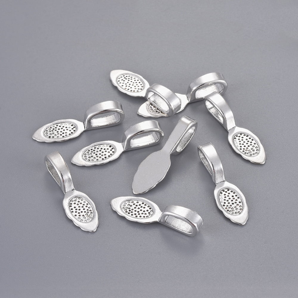 Tibetan style Alloy Glue-on Flat Pad Bails Cadmium Free & Nickel Free & Lead Free Antique Silver 26x8x7mm Hole: 5x8mm