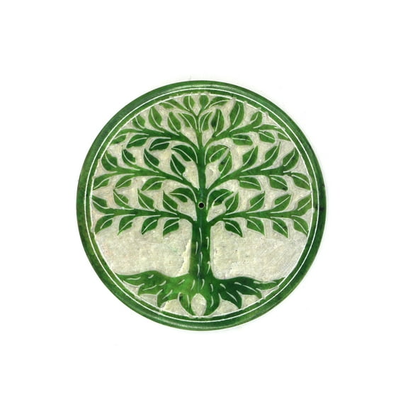Soul Sticks Green Tree of Life Handcrafted Carved Soapstone Incense Stick Holder and Ash Catcher for Yoga and Meditation - 4 Inches, Made in India