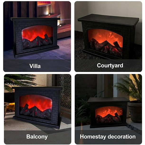 KSCD Fake Fireplace ， Lanternes de cheminée décoratives ， Lanterne LED  portable à piles et USB (pas de fonction de chauffage Taille du rectangle  noir: 11x5x8 pouces) 