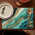 thumbnail image 5 of Teal Marble Gold Line Pattern Summer Placemats Table Placemats Set Of 4-Linen Kitchen Washable Placemats Table Mats 11.8"x17.7" Non-Slip Heat Resistant, 5 of 6