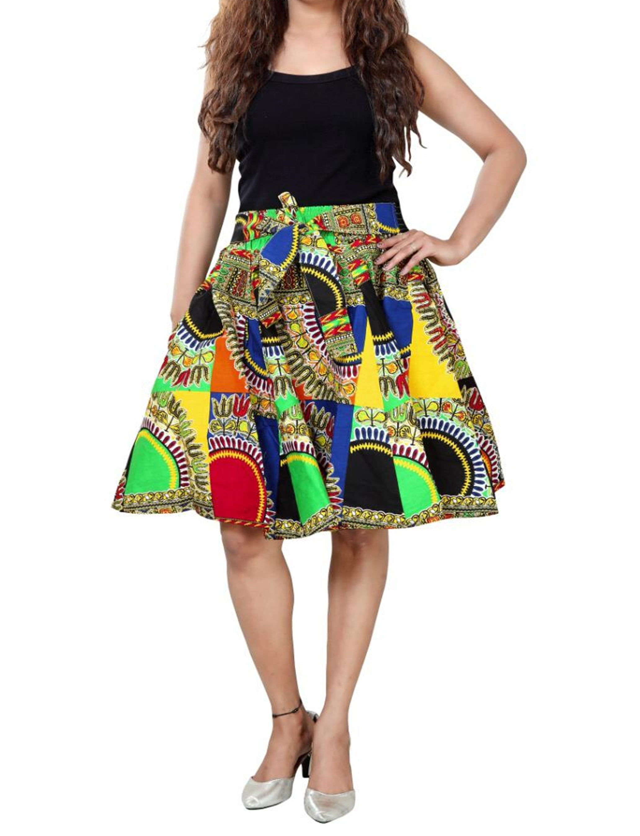 Women African Dashiki Print Ankara Maxi High Waist Elastic Long casual wax Skirt 