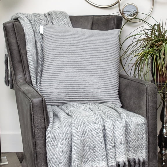 Nassau Collection Raised Stripes Knitted Cotton Throw Pillow - 20" - Grey