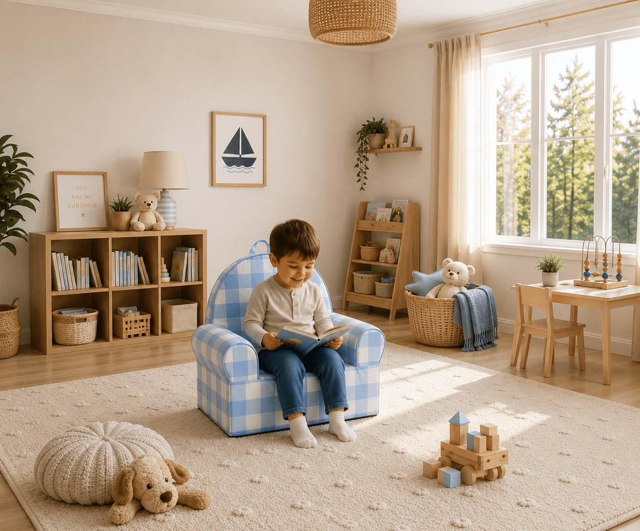 Little Next Toddler Blue Gingham Foam Chair