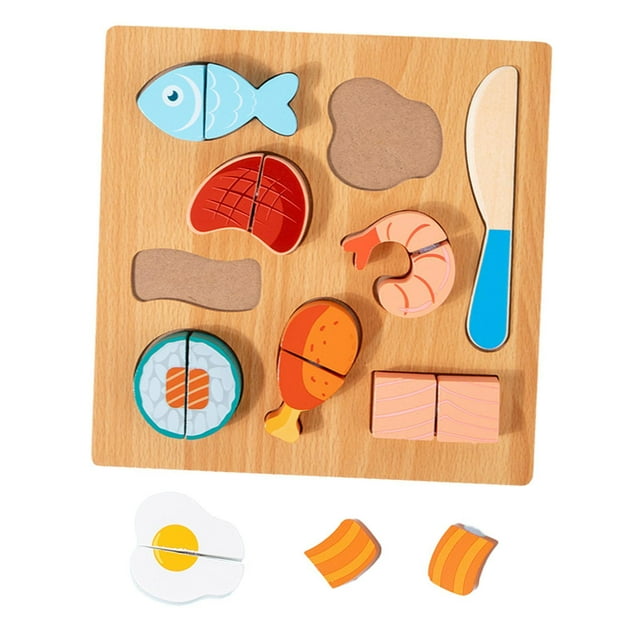 Rompecabezas de madera para cortar, juego de rol Montessori, juguetes de cocina para preescolar, corte de alimentos carne