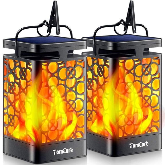 Solar Lanterns Outdoor Upgraded Flickering Flame Waterproof Hanging Lanterns Decorative Solar Powered LED Lights for Garden Patio Deck Yard, 2 Pack