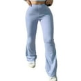 thumbnail image 3 of Women Solid Color Ribbed Knit High Waist Flare Pants Y2K Streetwear, 3 of 6