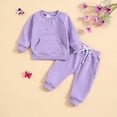 thumbnail image 2 of Atogsazn Toddler Long Sleeve Sweatshirt and Trousers Outfit Clearance Toddler Kids Boys Girls Fashion Cute Solid Color Long Sleeve Pocket Hooded Sweatpants Suit 2-3 Years Purple, 2 of 9