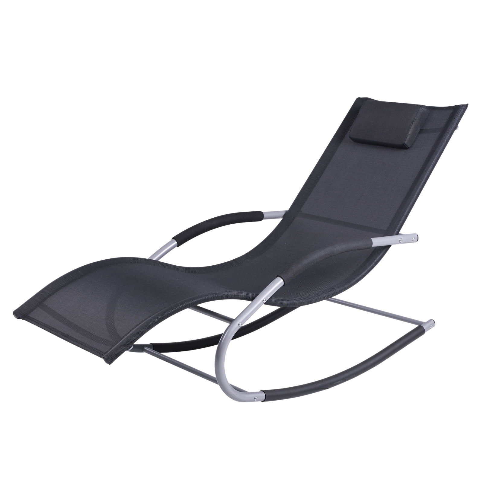 Outsunny Chaise Rocker Patio Lounge Chairs with Recliner w/ Detachable Pillow & Durable Weather-Fighting Fabric, Black